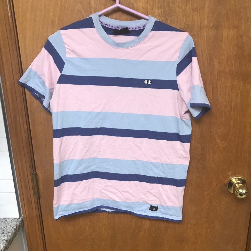 Lazy Oaf Blue Pink Striped Short Sleeve Comfy Tshirt Small